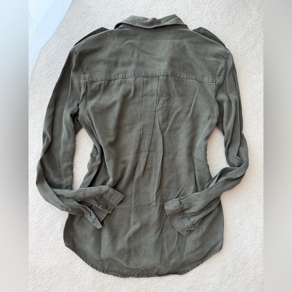 Zara Olive Green Cargo Button-Up Shirt with Skull Buttons - Picture 5 of 5